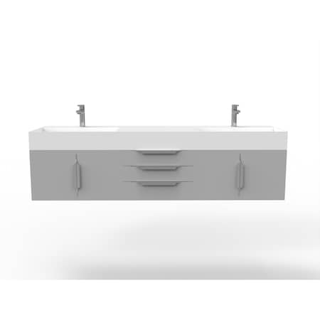Castello Usa Amazon 72" Wall Mounted Gray Vanity With White Top And Brushed Nickel Handles CB-MC-72G-BN-2056-WH